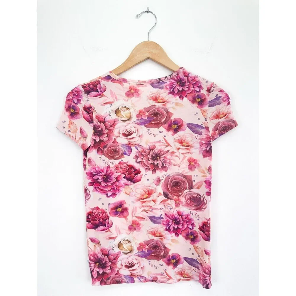 Posh Peanut Girls Multi Pink Flower Shortsleeved and Shorts Bamboo Lounge Pajama